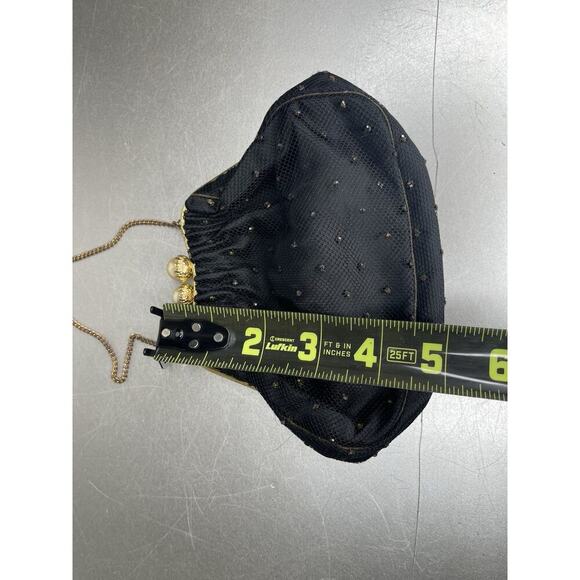 Vintage Black Sparkle Sequin & Pearl Snap Evening Bag Made In France - Picture 6 of 7